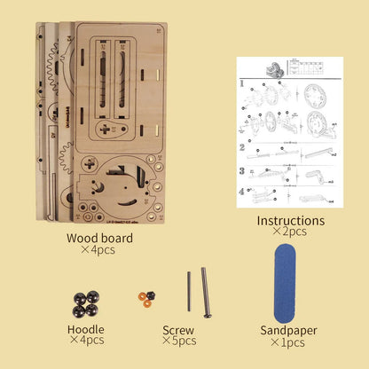 Marble Puzzle with Hand Crank and Gear-Driven Motion, Wooden Rebuildable Desk Sculpture