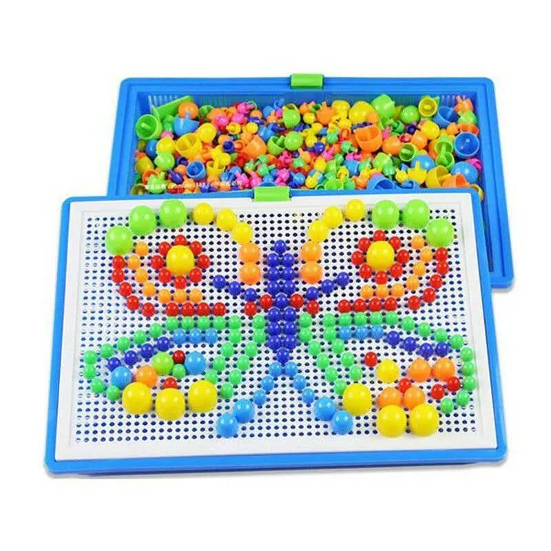 Peg Mosaic Puzzle with 296 Pegs and Handled Storage Basket, Fine Motor STEM Toy Ages 3+