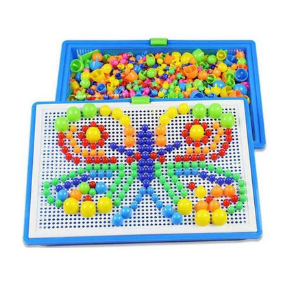 Peg Mosaic Puzzle with 296 Pegs and Handled Storage Basket, Fine Motor STEM Toy Ages 3+