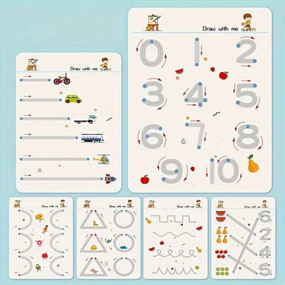 Kindergarten Writing Workbook with Waterproof Reusable Pages and Exercise Cards, Tracing