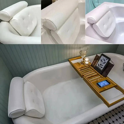 Bathtub Pillow with Six Suction Cups and Ergonomic Contour, Quick-Dry 3D Mesh