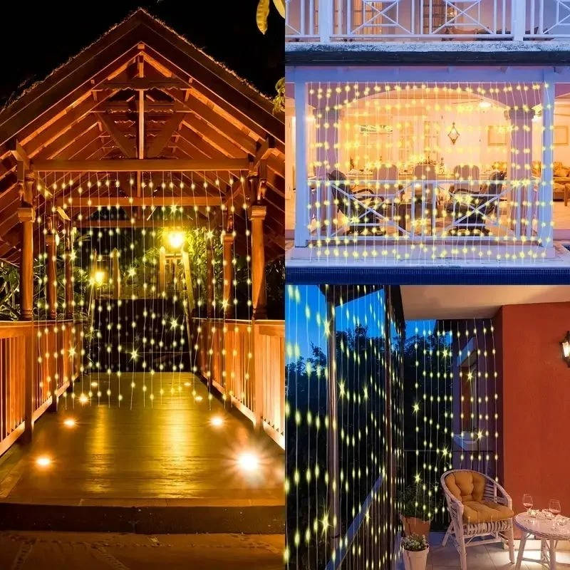 Solar Curtain Lights with Waterproof Panel and Multicolor LEDs for Patio
