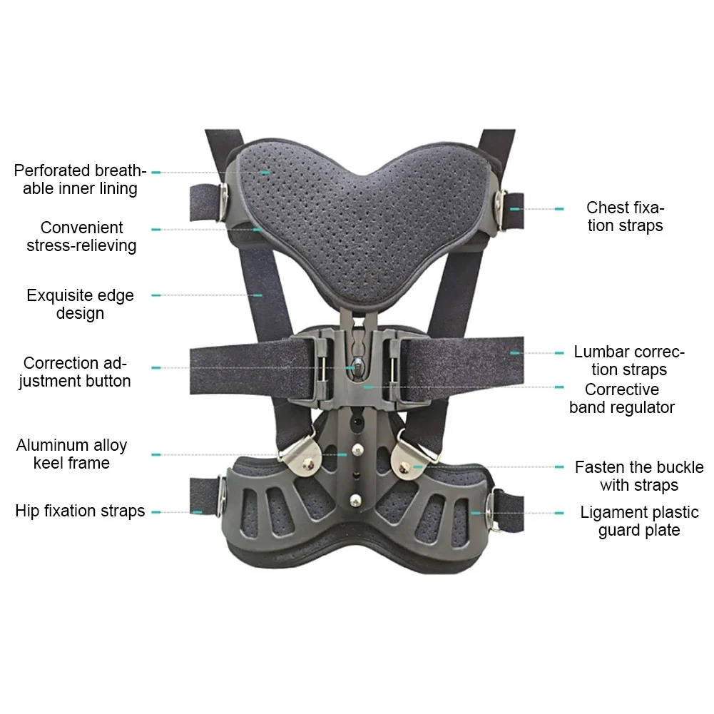 Scoliosis Brace with Height-Adjustable Column and Sliding Correction Strap