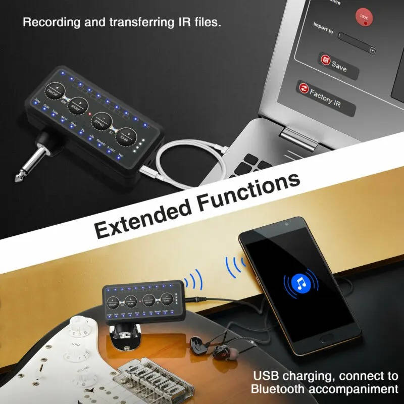 Guitar Headphone Amp with 10 Preamp Voices and 10 Cabinet Simulations, USB Recording