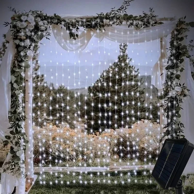 Solar Curtain Lights with Waterproof Panel and Multicolor LEDs for Patio