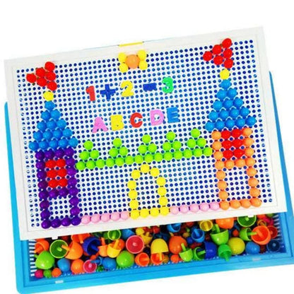 Peg Mosaic Puzzle with 296 Pegs and Handled Storage Basket, Fine Motor STEM Toy Ages 3+