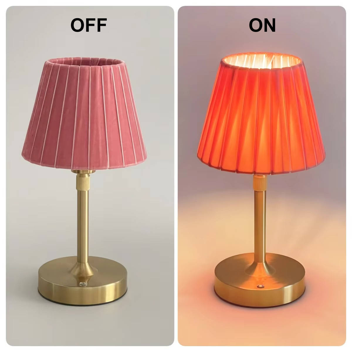 Rechargeable Table Lamp with Touch Dimmer and Velvet Shade, 13-15 Hour Battery Life