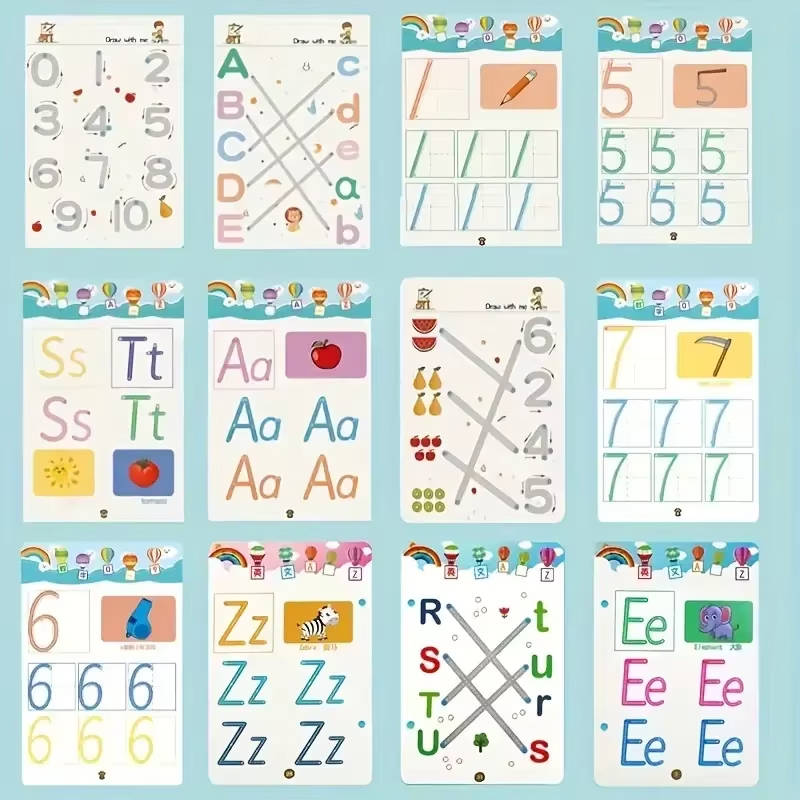 Kindergarten Writing Workbook with Waterproof Reusable Pages and Exercise Cards, Tracing