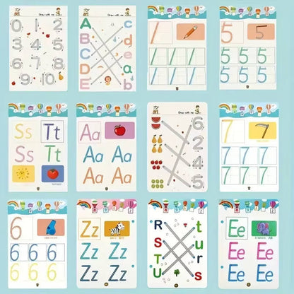 Kindergarten Writing Workbook with Waterproof Reusable Pages and Exercise Cards, Tracing