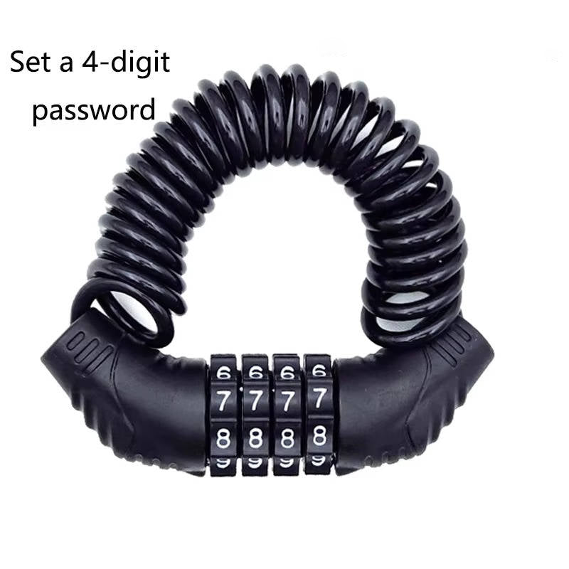 Helmet Lock with 4-Digit Keyless Code and 59-Inch Self-Coiling Cable, Waterproof