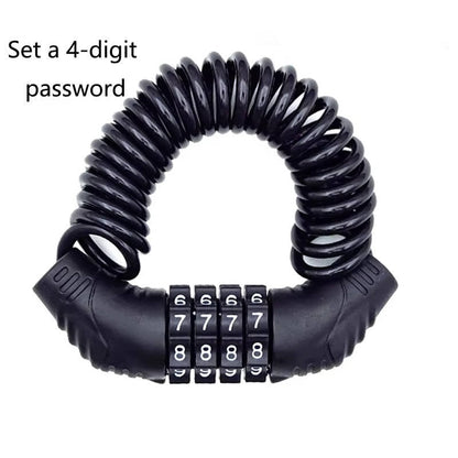 Helmet Lock with 4-Digit Keyless Code and 59-Inch Self-Coiling Cable, Waterproof