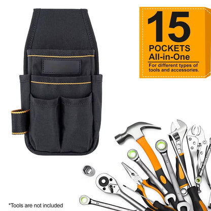 Electrician Tool Belt with 15 Pockets and Reinforced Hammer Loop, Heavy Duty 900D Nylon