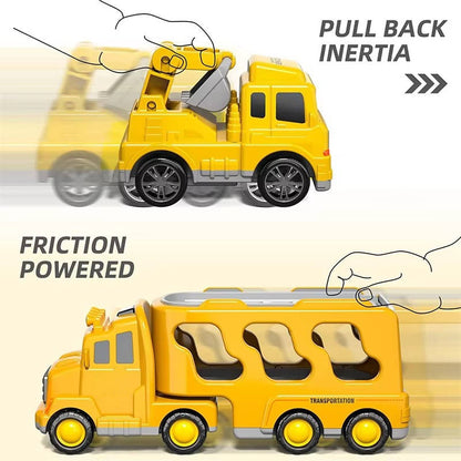Construction Truck Set with Carrier Trailer and Friction Mini Vehicles, Lights for Ages 3+