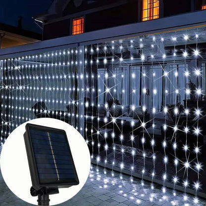 Solar Curtain Lights with Waterproof Panel and Multicolor LEDs for Patio