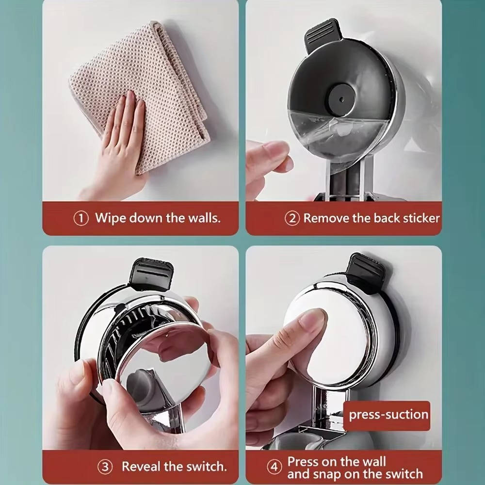 Shower Head Holder with Suction Mount and 360° Rotation for 0.7-0.9in Pipes