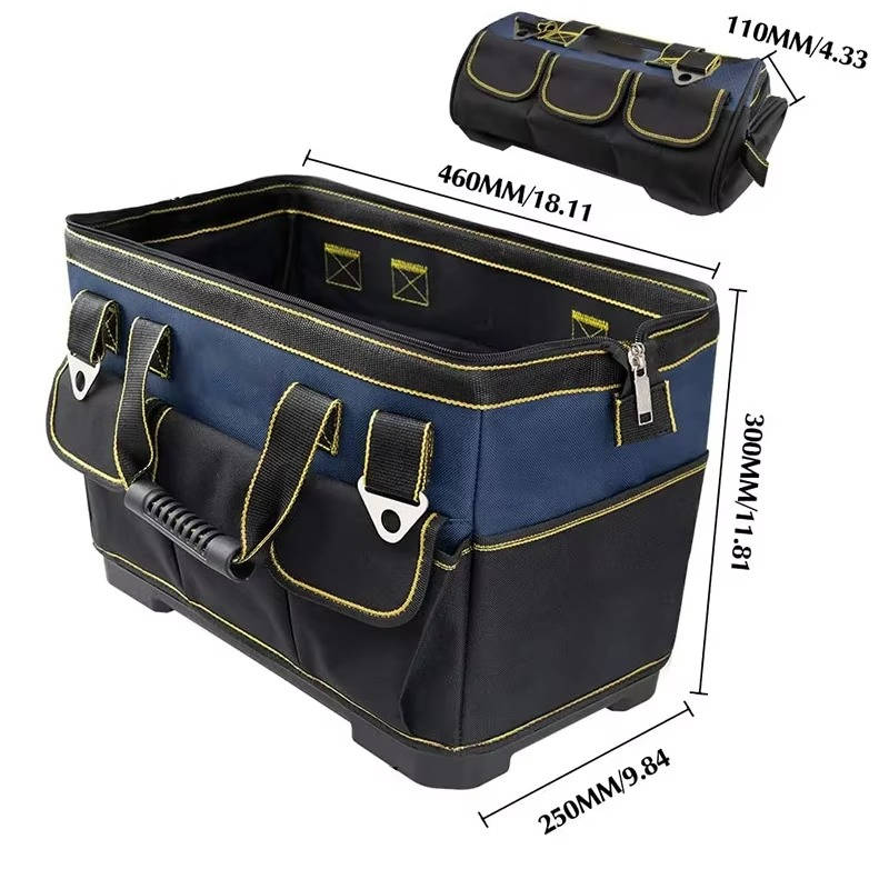 Tool Organizer Bag with Wide Mouth and Waterproof Base, Double-Layer 1680D Fabric