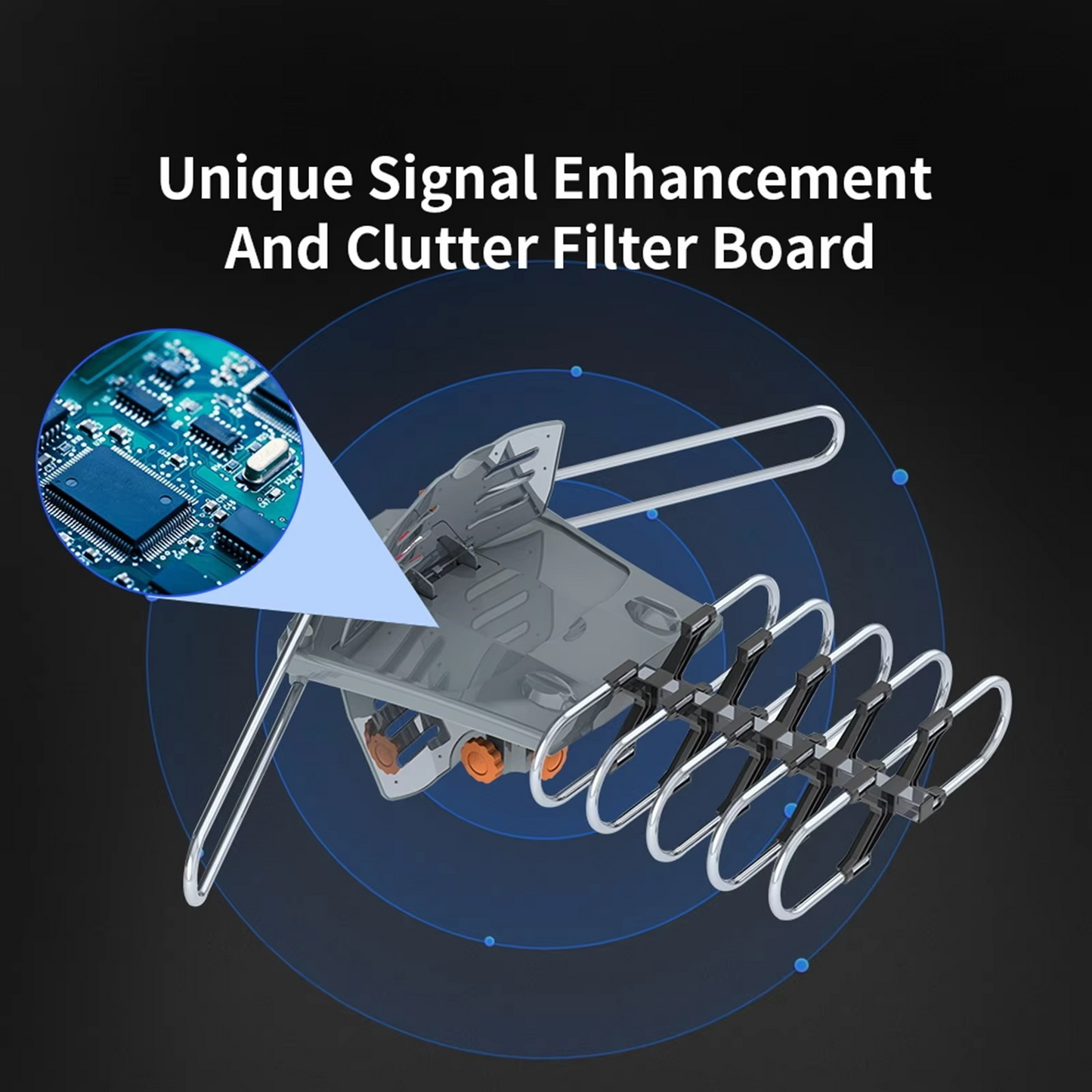 Digital HD TV Antenna Long-Range With 360-Degree Rotating Motor And Mounting Pole