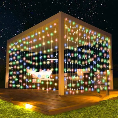 Solar Curtain Lights with Waterproof Panel and Multicolor LEDs for Patio
