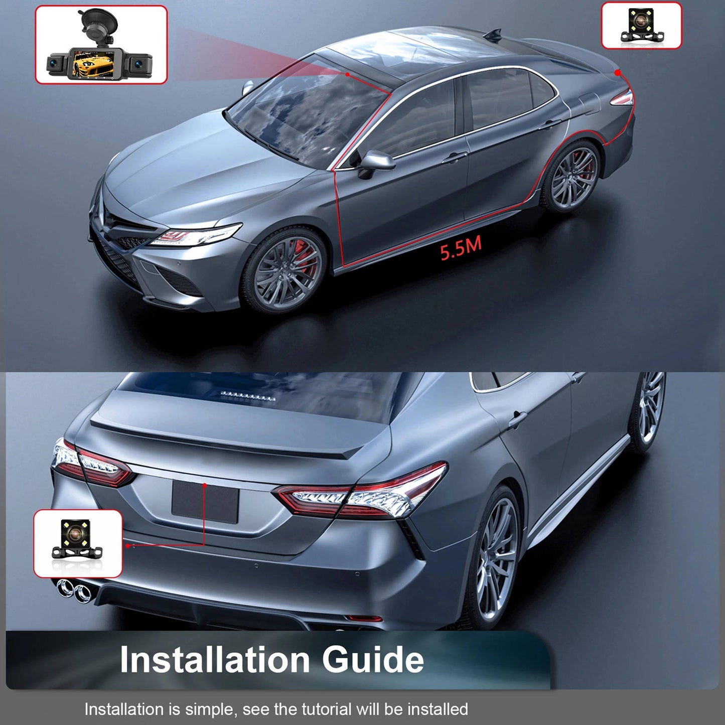 Car Dash Cam Wireless Front And Rear With Night Vision