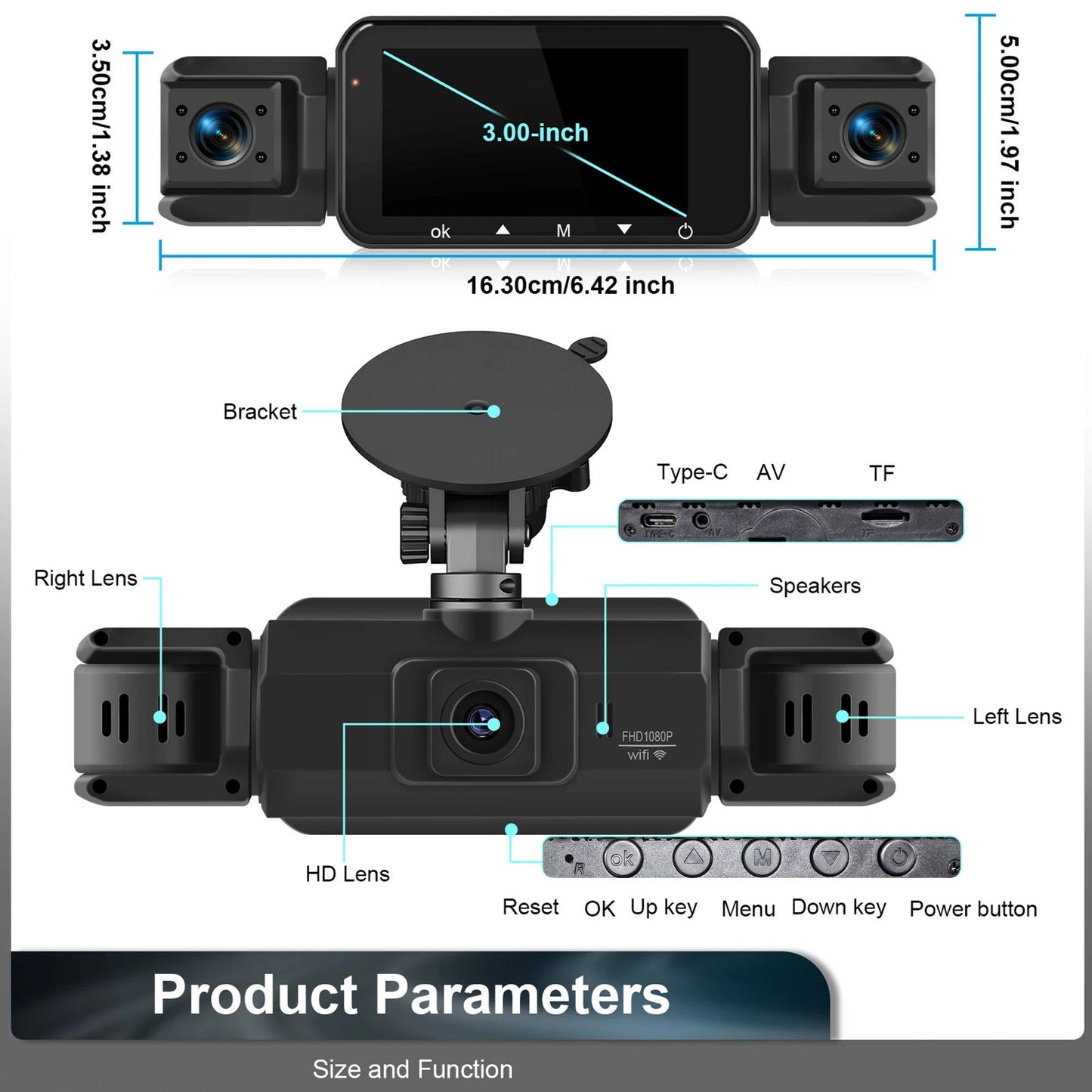 Car Dash Cam Wireless Front And Rear With Night Vision