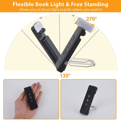 Book Light with USB Rechargeable and Clip-On Clamp, 3 Color Modes, 5 Brightness Levels