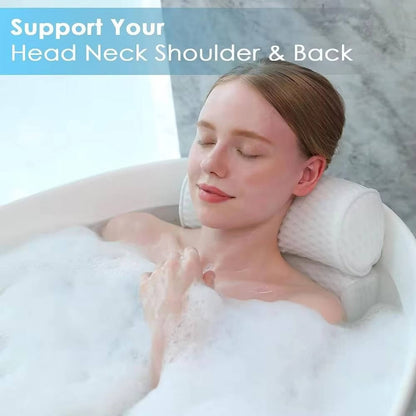 Bathtub Pillow with Six Suction Cups and Ergonomic Contour, Quick-Dry 3D Mesh