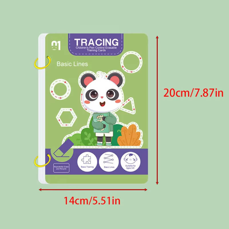 Kindergarten Writing Workbook with Waterproof Reusable Pages and Exercise Cards, Tracing