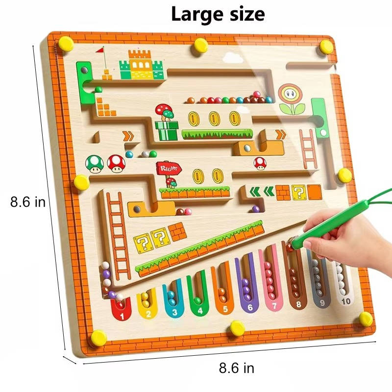 Magnetic Maze Toy with Magnetic Pen and Large Color Beads, Sealed Travel Board