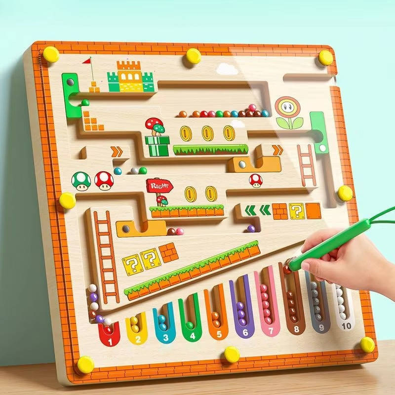 Magnetic Maze Toy with Magnetic Pen and Large Color Beads, Sealed Travel Board