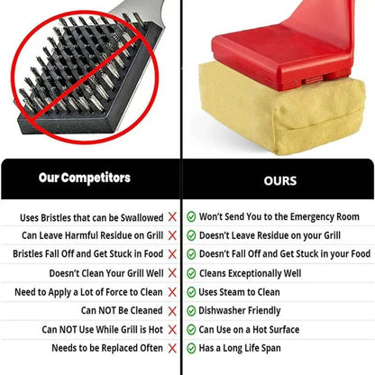 Grill Brush with Steam Pad and 18-Inch Non-Slip Handle, Swappable Bristleless Head