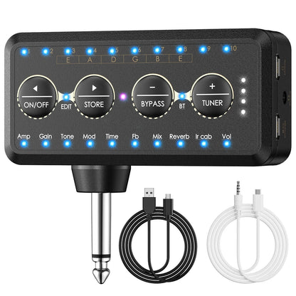 Guitar Headphone Amp with 10 Preamp Voices and 10 Cabinet Simulations, USB Recording