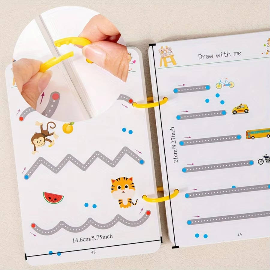 Kindergarten Writing Workbook with Waterproof Reusable Pages and Exercise Cards, Tracing