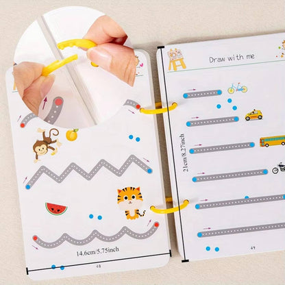 Kindergarten Writing Workbook with Waterproof Reusable Pages and Exercise Cards, Tracing
