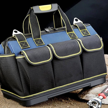 Tool Organizer Bag with Wide Mouth and Waterproof Base, Double-Layer 1680D Fabric
