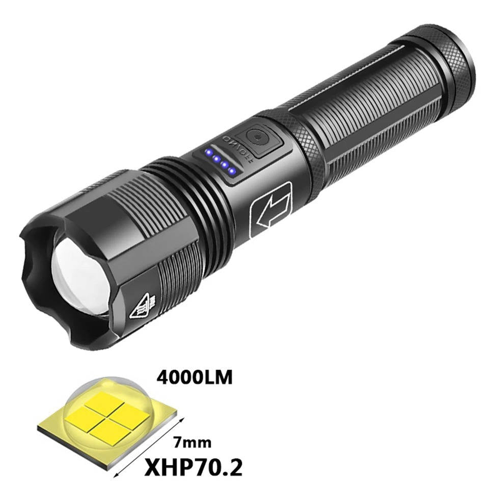 LED Flashlight with 4000 Lumen Output and Adjustable Zoom Beam, Rechargeable USB Port