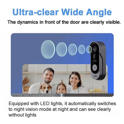 Wireless Smart Video Doorbell With HD Camera, No Subscription Needed