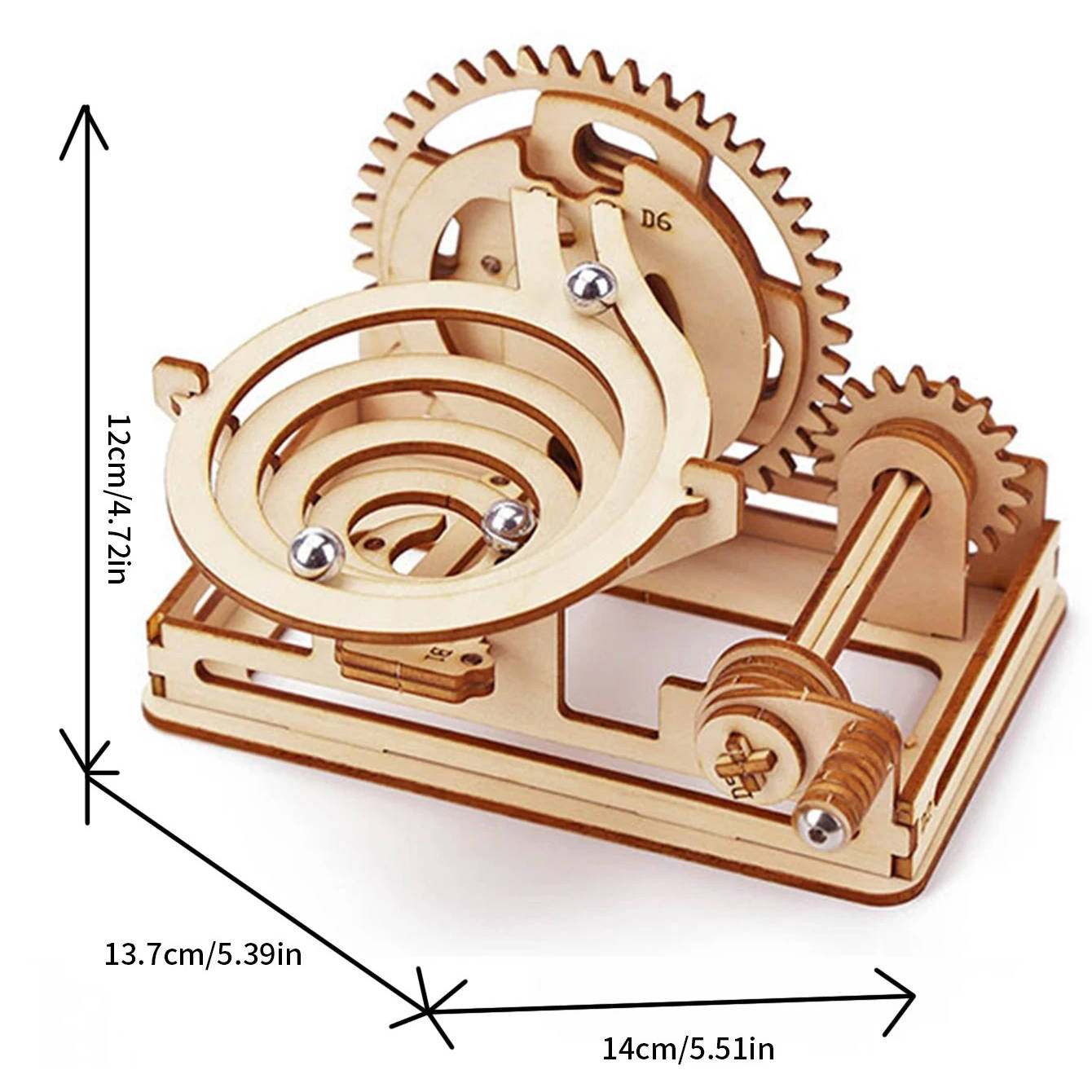 Marble Puzzle with Hand Crank and Gear-Driven Motion, Wooden Rebuildable Desk Sculpture