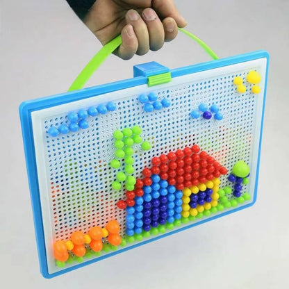 Peg Mosaic Puzzle with 296 Pegs and Handled Storage Basket, Fine Motor STEM Toy Ages 3+