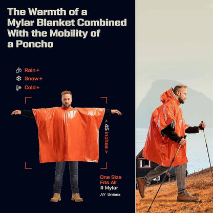 Rain Poncho with Reflective Interior and Reversible High-Visibility Side, Two-Pack