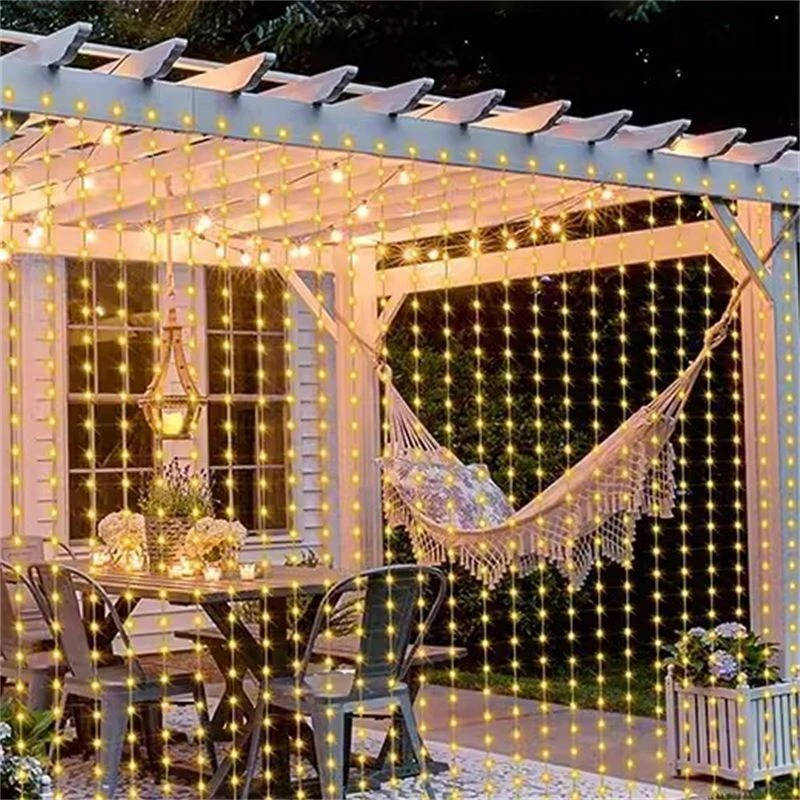 Solar Curtain Lights with Waterproof Panel and Multicolor LEDs for Patio