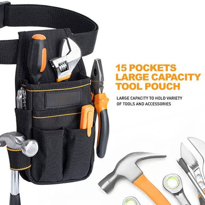 Electrician Tool Belt with 15 Pockets and Reinforced Hammer Loop, Heavy Duty 900D Nylon