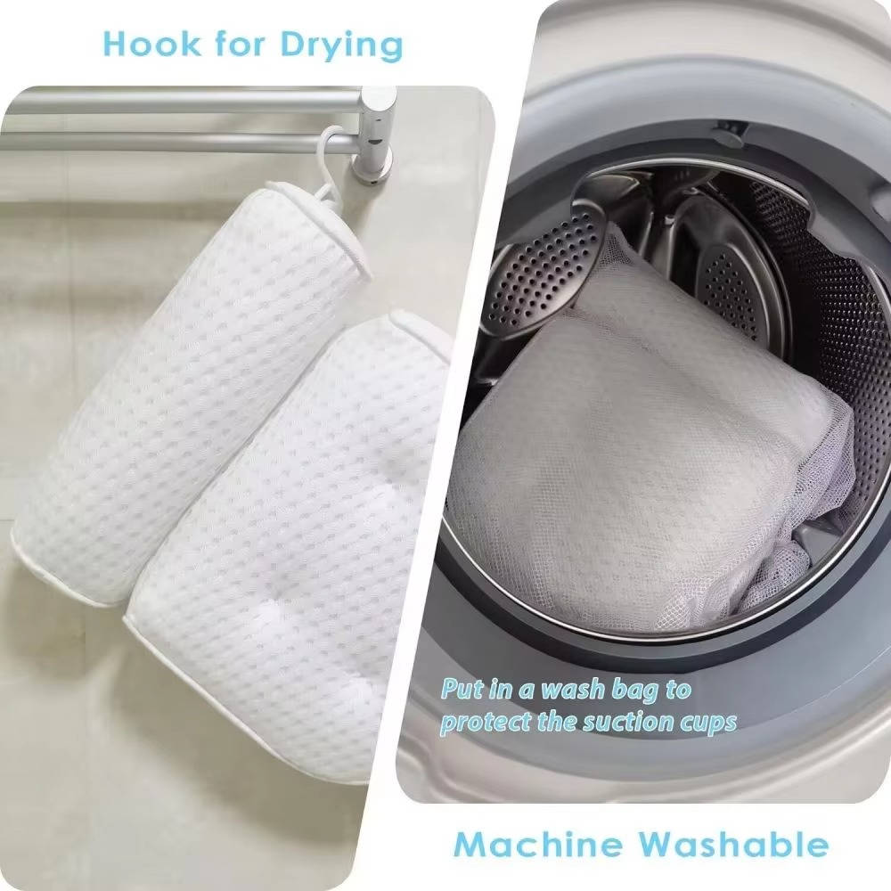 Bathtub Pillow with Six Suction Cups and Ergonomic Contour, Quick-Dry 3D Mesh