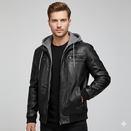 Veste en cuir homme – Blouson hiver avec Capuche