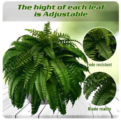 Artificial Boston Fern Plant, UV-Resistant Lifelike Outdoor Decor