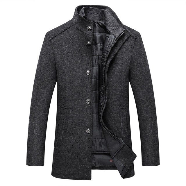 Men's Long Winter Coat with High Collar