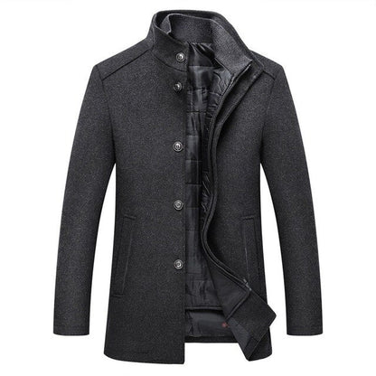Men's Long Winter Coat with High Collar