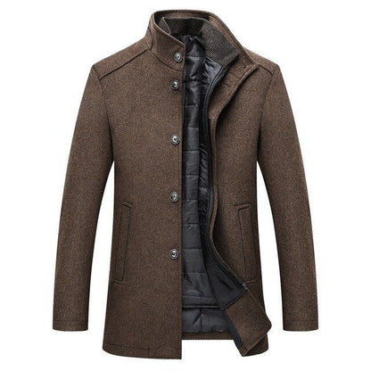 Men's Long Winter Coat with High Collar