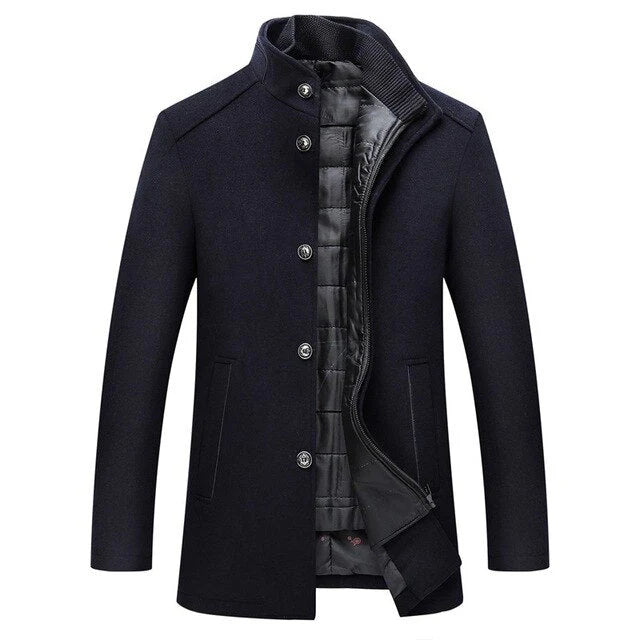 Men's Long Winter Coat with High Collar