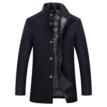 Men's Long Winter Coat with High Collar
