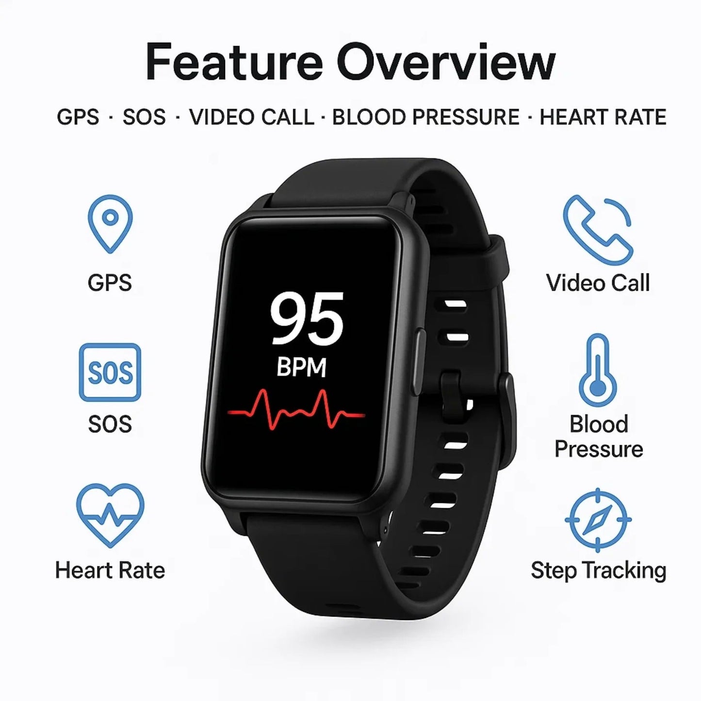 Smartwatch With Fall Detection For Seniors, GPS Emergency Alerts And Activity Tracking